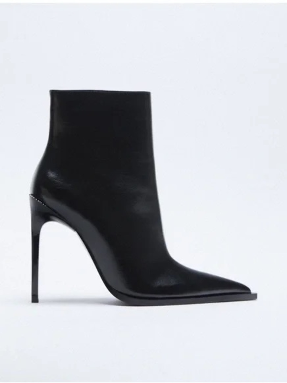 Zara Black Pointed Stiletto Leather Ankle Boots